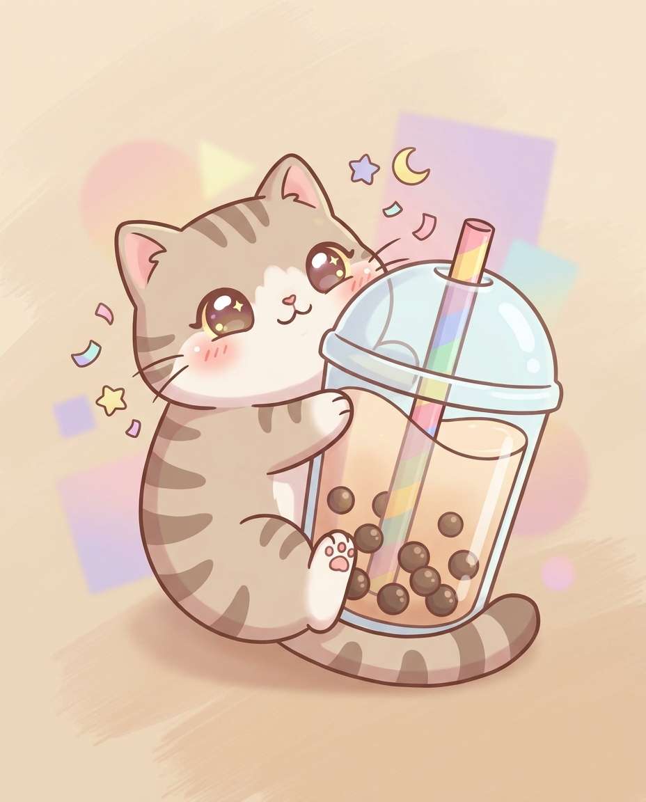 나노바나나 프로로 생성한 버블티를 안은 고양이