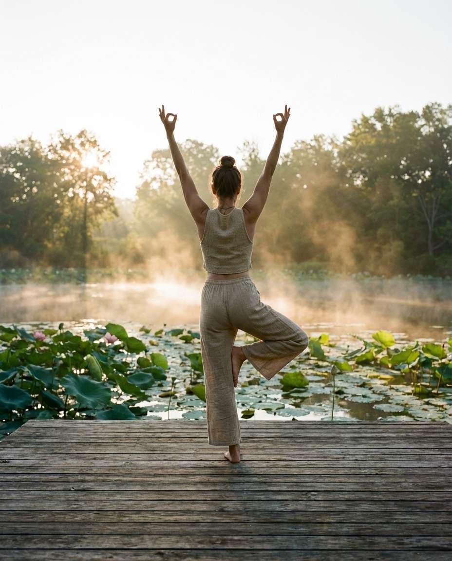 AI-generated Yoga by the Lotus Pond made with Nano Banana Pro