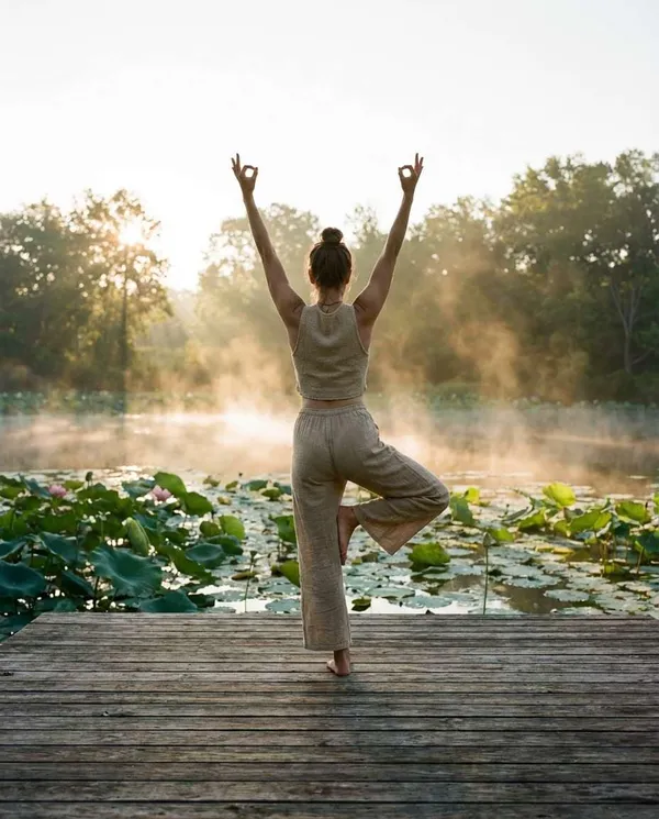 AI-generated Yoga by the Lotus Pond made with Nano Banana Pro