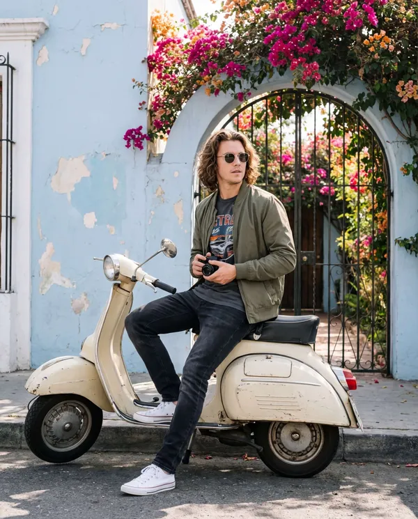 AI-generated Bougainvillea Street Scooter Fashion made with Nano Banana Pro