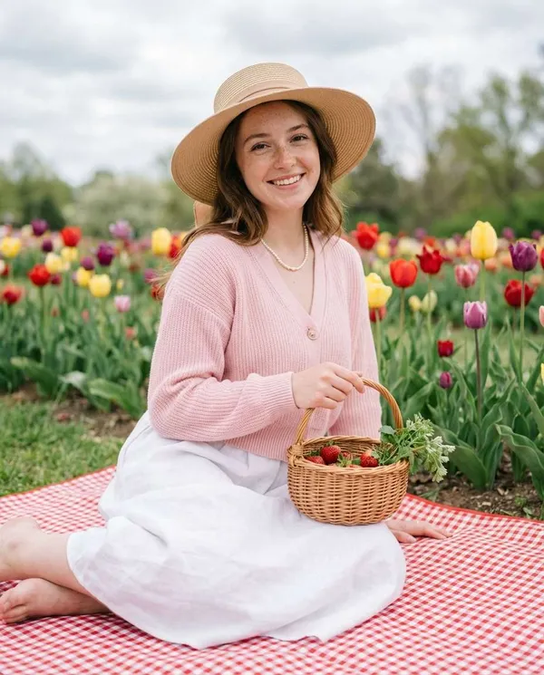 AI-generated Tulip Garden Cottagecore Picnic made with Nano Banana Pro