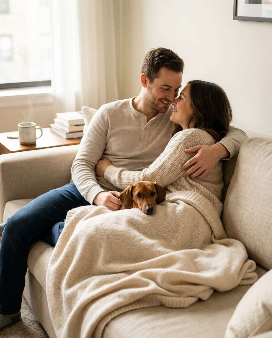 AI-generated Cozy Couple Couch Cuddles made with Nano Banana Pro