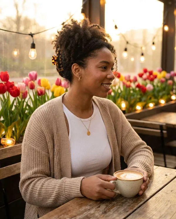 AI-generated Tulip Garden Cafe Portrait made with Nano Banana Pro