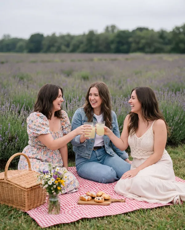 AI-generated Friends Picnic in a Lavender Field made with Nano Banana Pro