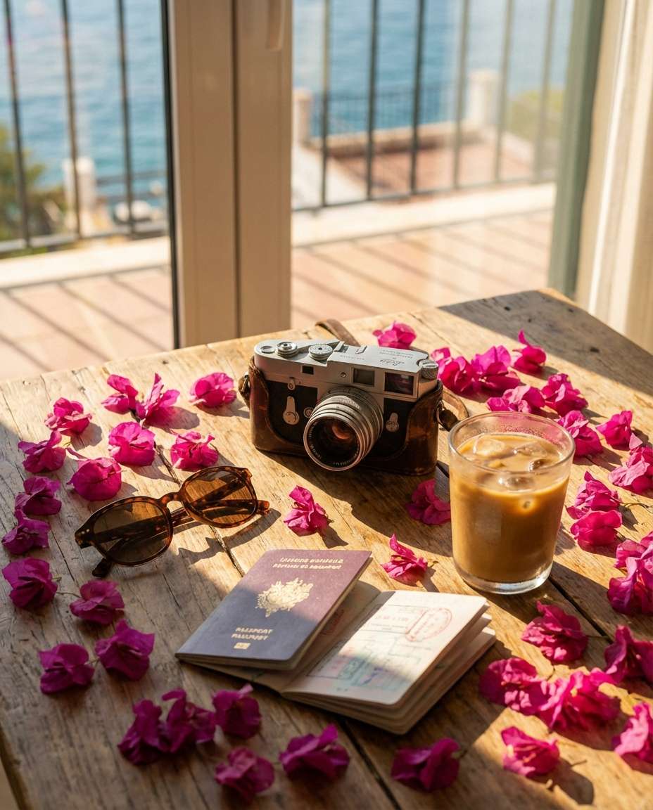 AI-generated Bougainvillea Travel Still Life made with Nano Banana Pro
