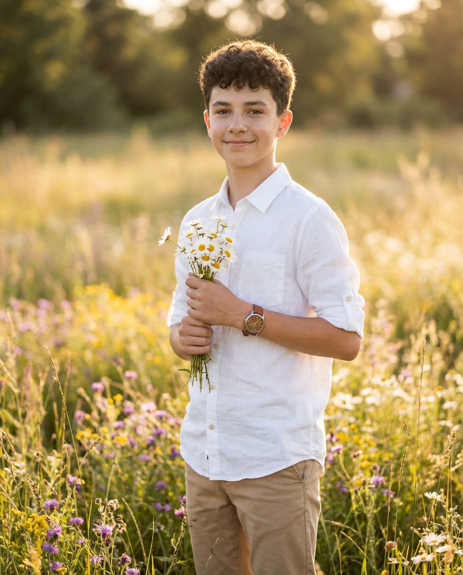 AI-generated Golden Hour Wildflower Portrait made with Nano Banana Pro