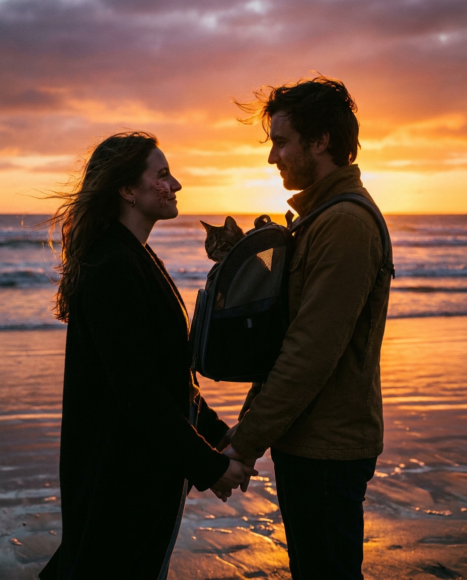 AI-generated Couple Walking on a Sunset Beach made with Nano Banana Pro