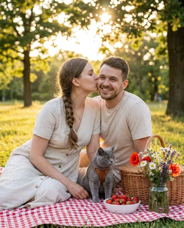 AI-generated Golden-Hour Park Picnic Couple made with Nano Banana Pro