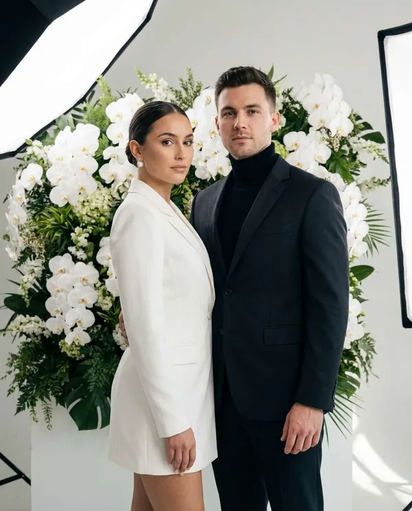 AI-generated Floral Editorial Couple made with Nano Banana Pro