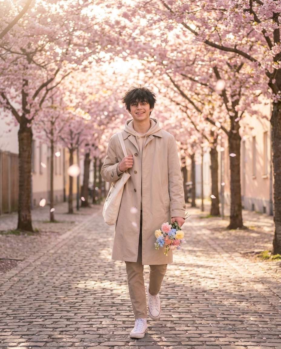 AI-generated Spring Blossom Alley Portrait made with Nano Banana Pro