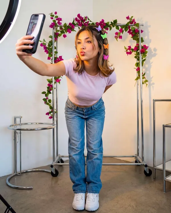 AI-generated Y2K Bougainvillea Mirror Selfie made with Nano Banana Pro