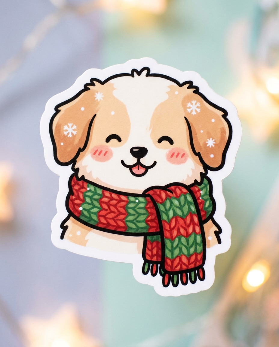 AI-generated Winter Puppy with Scarf Sticker made with Nano Banana Pro