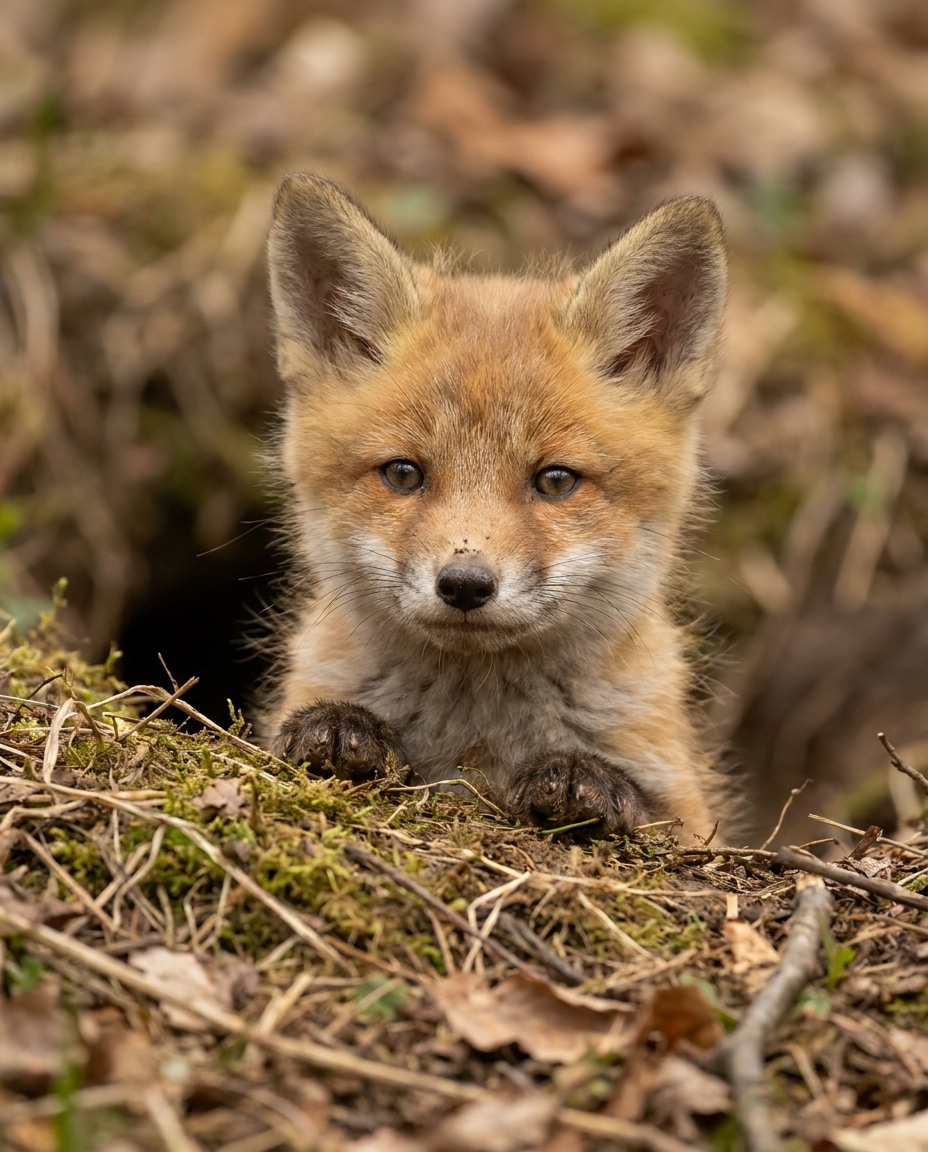 AI-generated Baby Fox Peeking from a Cozy Den made with Nano Banana Pro