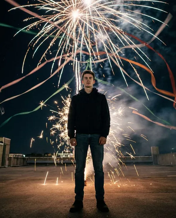 AI-generated Long-Exposure Fireworks Light Trails made with Nano Banana Pro