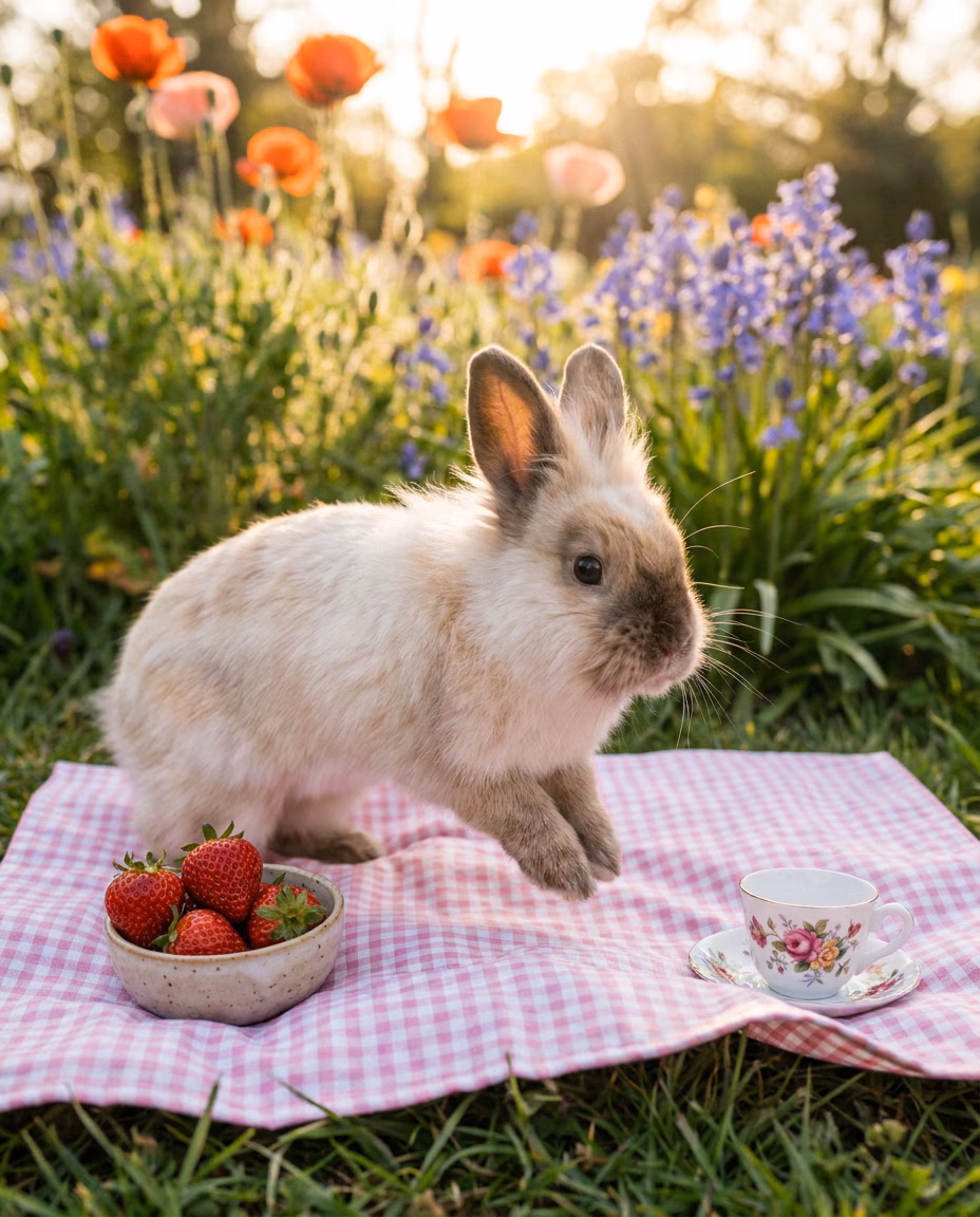 AI-generated Garden Picnic Rabbit made with Nano Banana Pro