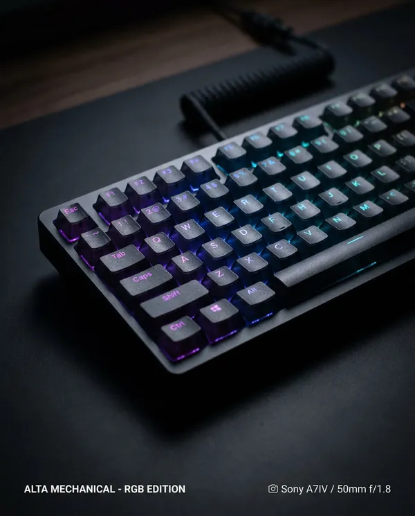 AI-generated RGB Keyboard Close-Up Product Photo made with Nano Banana Pro