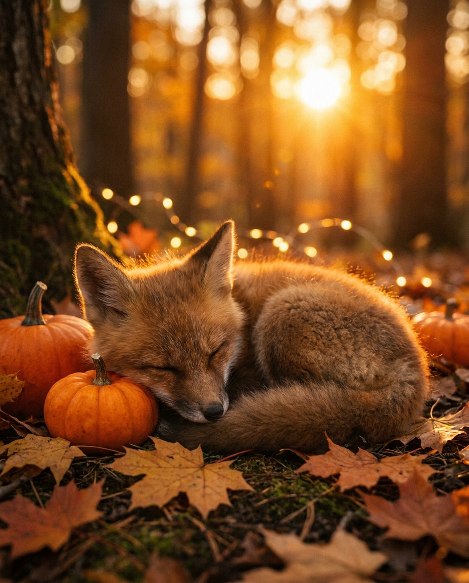 AI-generated Baby Fox in a Pumpkin Patch made with Nano Banana Pro