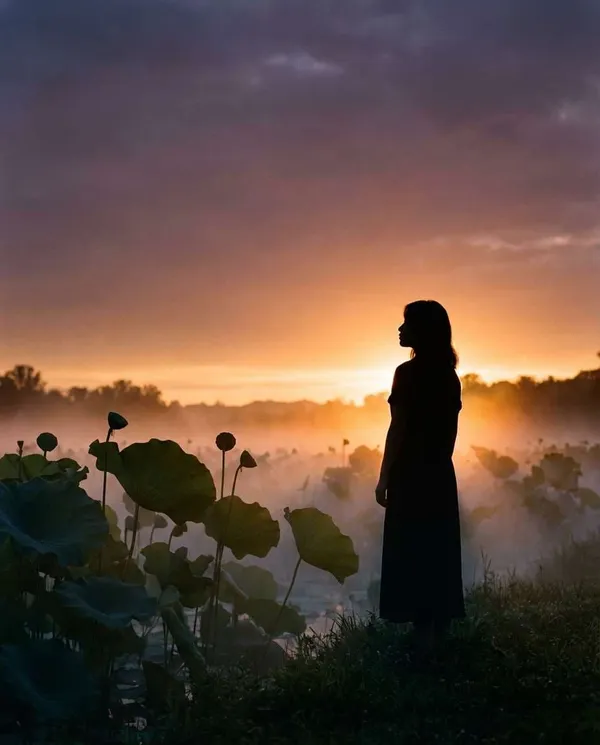 AI-generated Lotus Pond Silhouette made with Nano Banana Pro