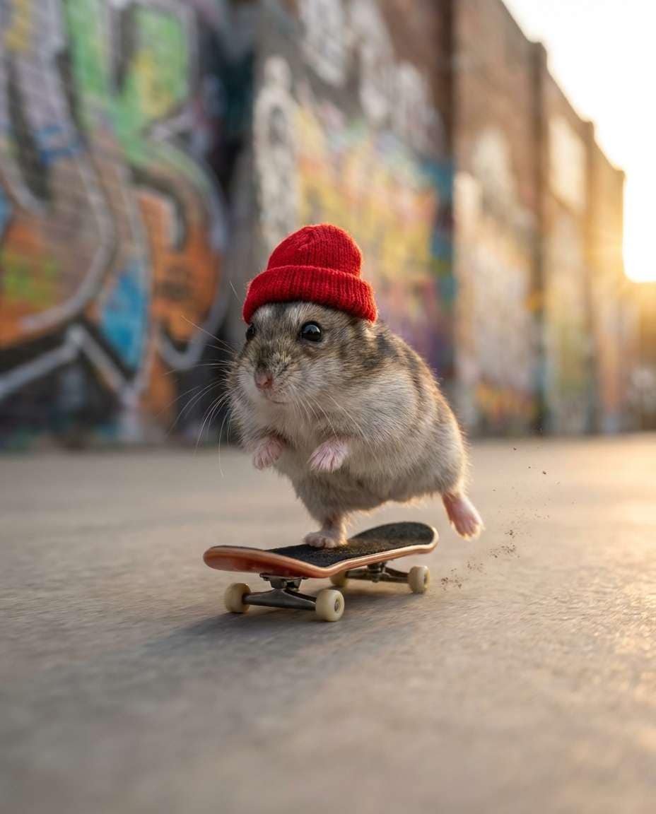 AI-generated Hamster on a Mini Skateboard made with Nano Banana Pro