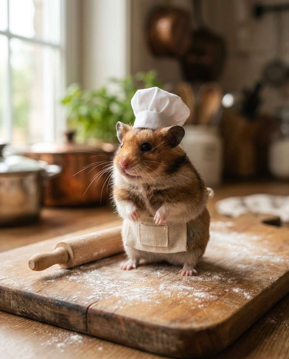AI-generated Tiny Chef Hamster made with Nano Banana Pro