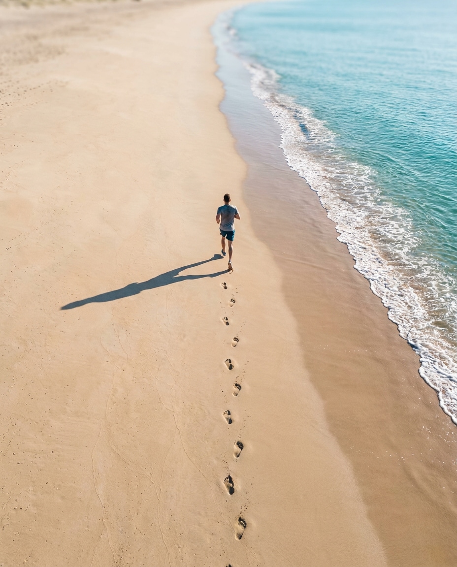 AI-generated Bird’s-Eye Beach Runner made with Nano Banana Pro