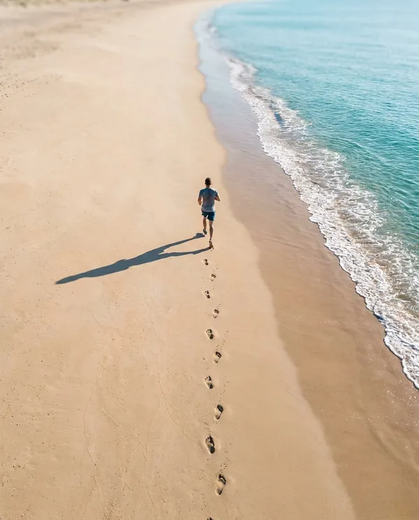 AI-generated Bird’s-Eye Beach Runner made with Nano Banana Pro