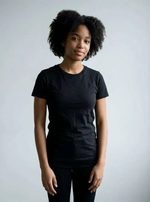 AI-generated Minimal Black T-Shirt Model Portrait made with Nano Banana Pro