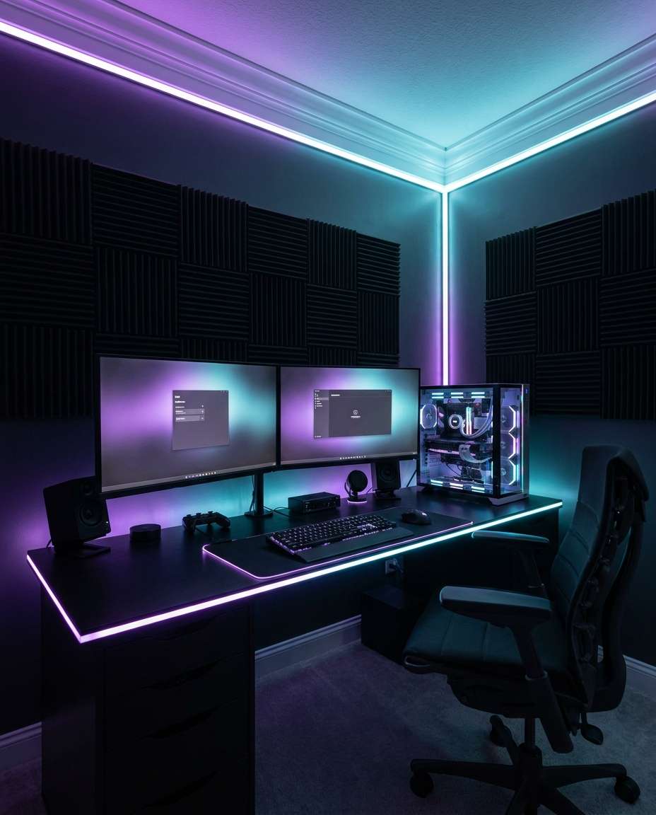 나노바나나 프로로 생성한 네온 RGB 게이밍룸