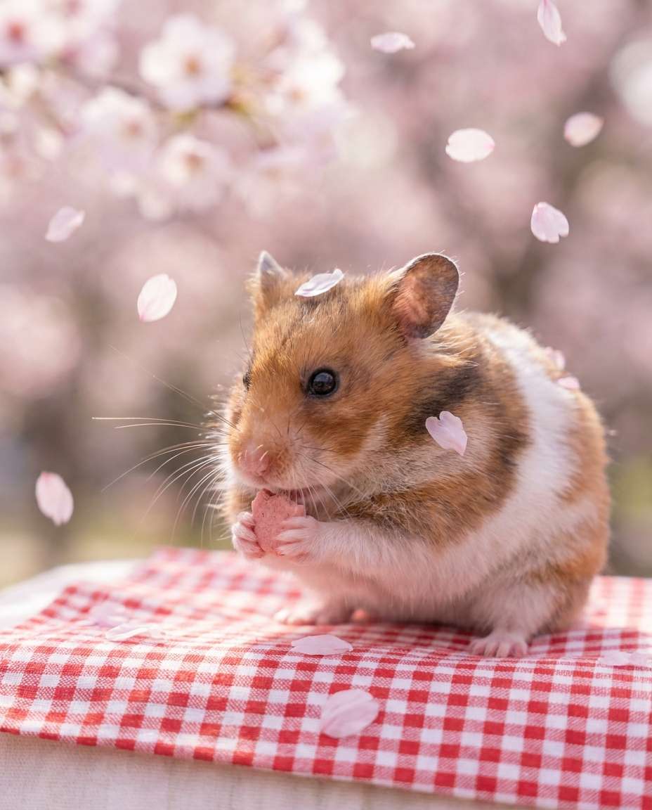 AI-generated Hamster Cherry Blossom Picnic made with Nano Banana Pro