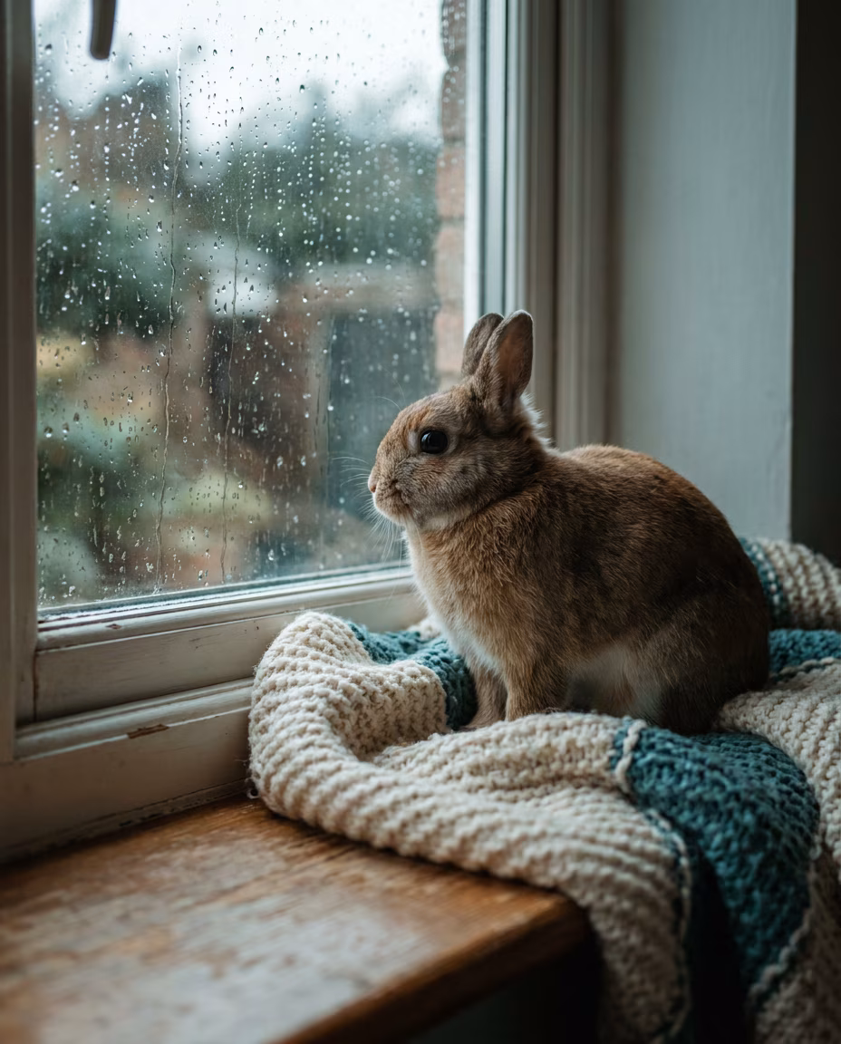 AI-generated Rainy Window Rabbit made with Nano Banana Pro