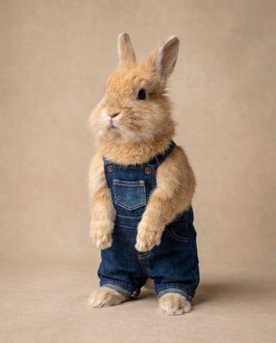 AI-generated Rabbit in Overalls made with Nano Banana Pro