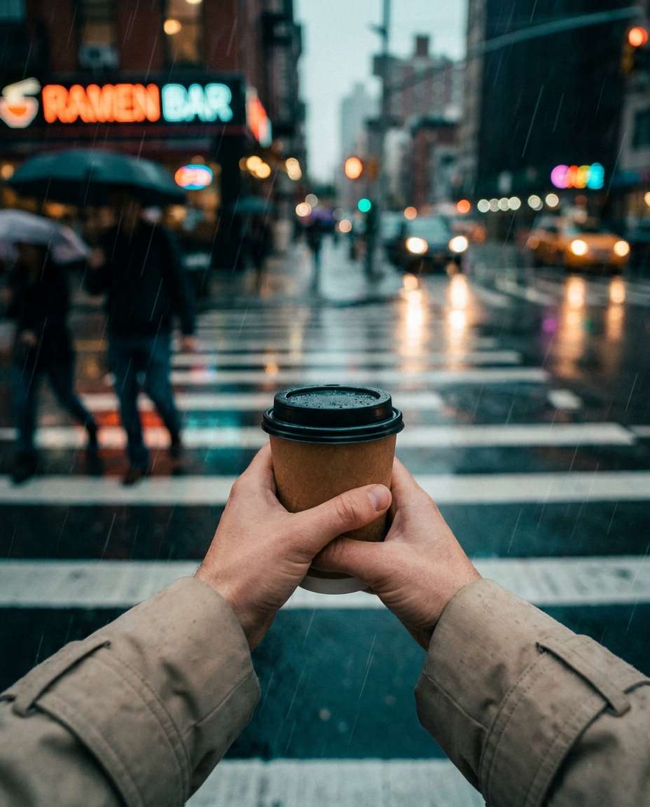 AI-generated POV Coffee Walk made with Nano Banana Pro