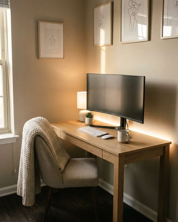AI-generated Cozy Minimal Gaming Room made with Nano Banana Pro