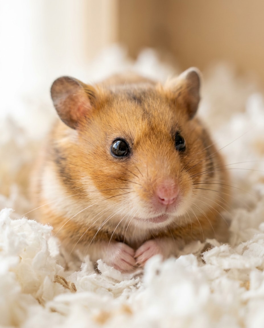 AI-generated Cozy Bedding Hamster Close-Up made with Nano Banana Pro