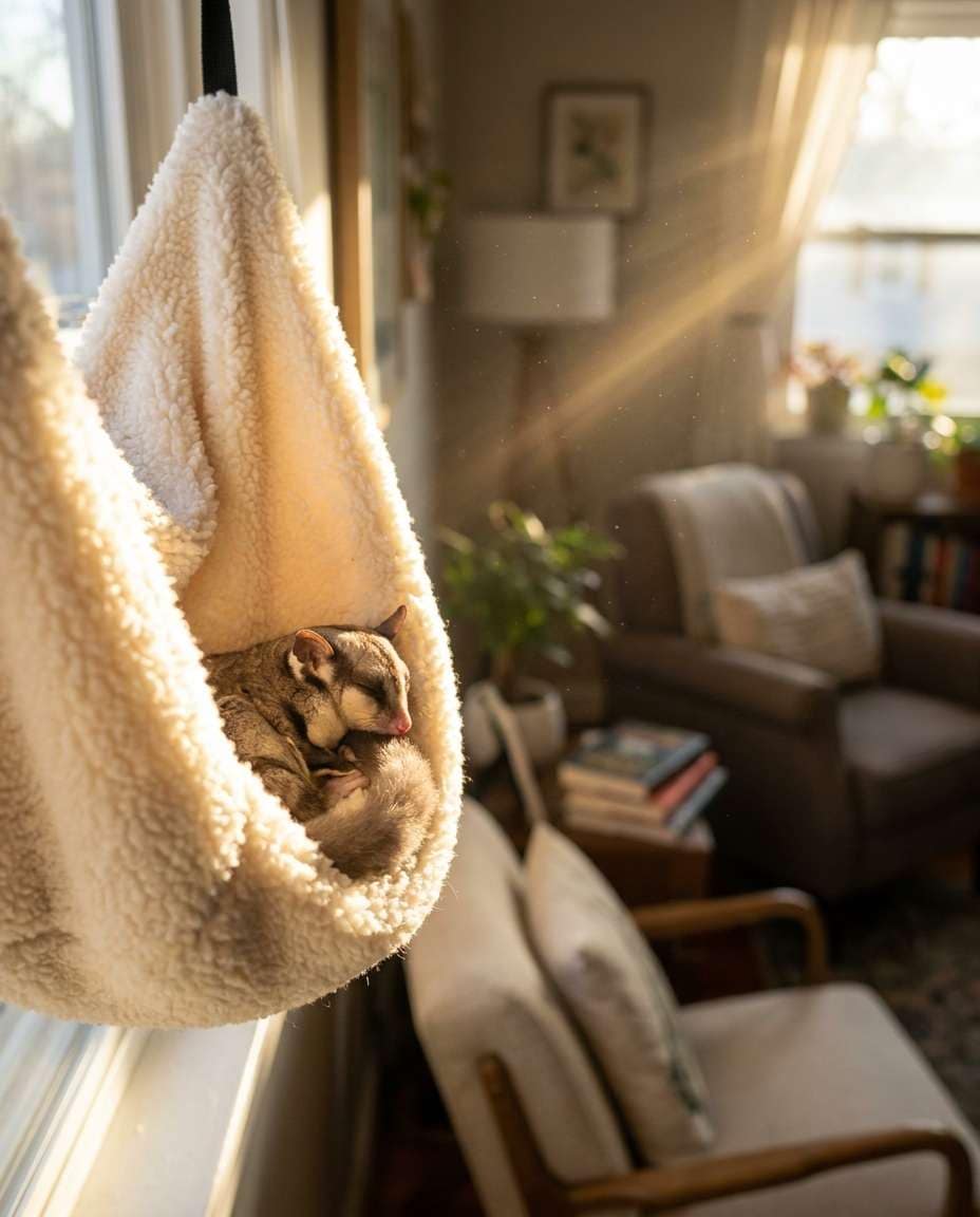 AI-generated Sugar Glider Napping in Sunlight made with Nano Banana Pro