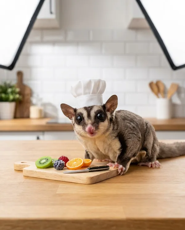 AI-generated Sugar Glider with a Tiny Chef Hat made with Nano Banana Pro