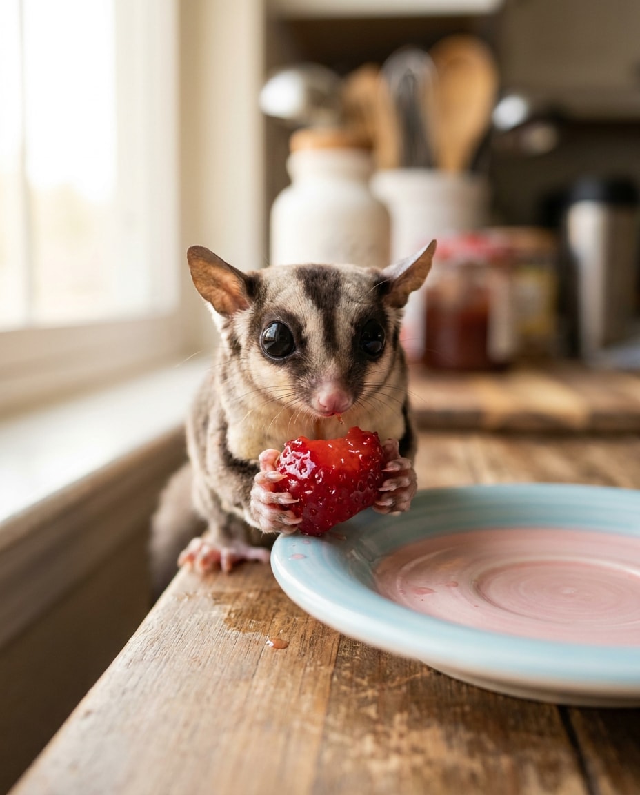 AI-generated Sugar Glider Strawberry Snack made with Nano Banana Pro