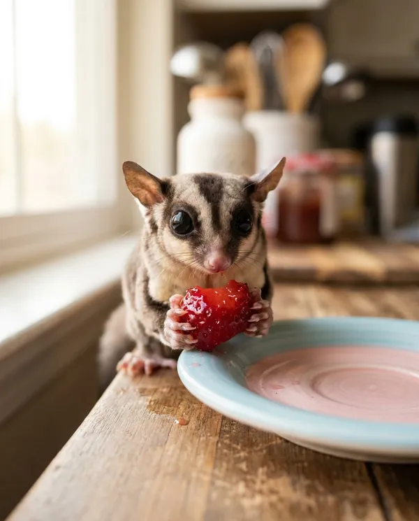 AI-generated Sugar Glider Strawberry Snack made with Nano Banana Pro