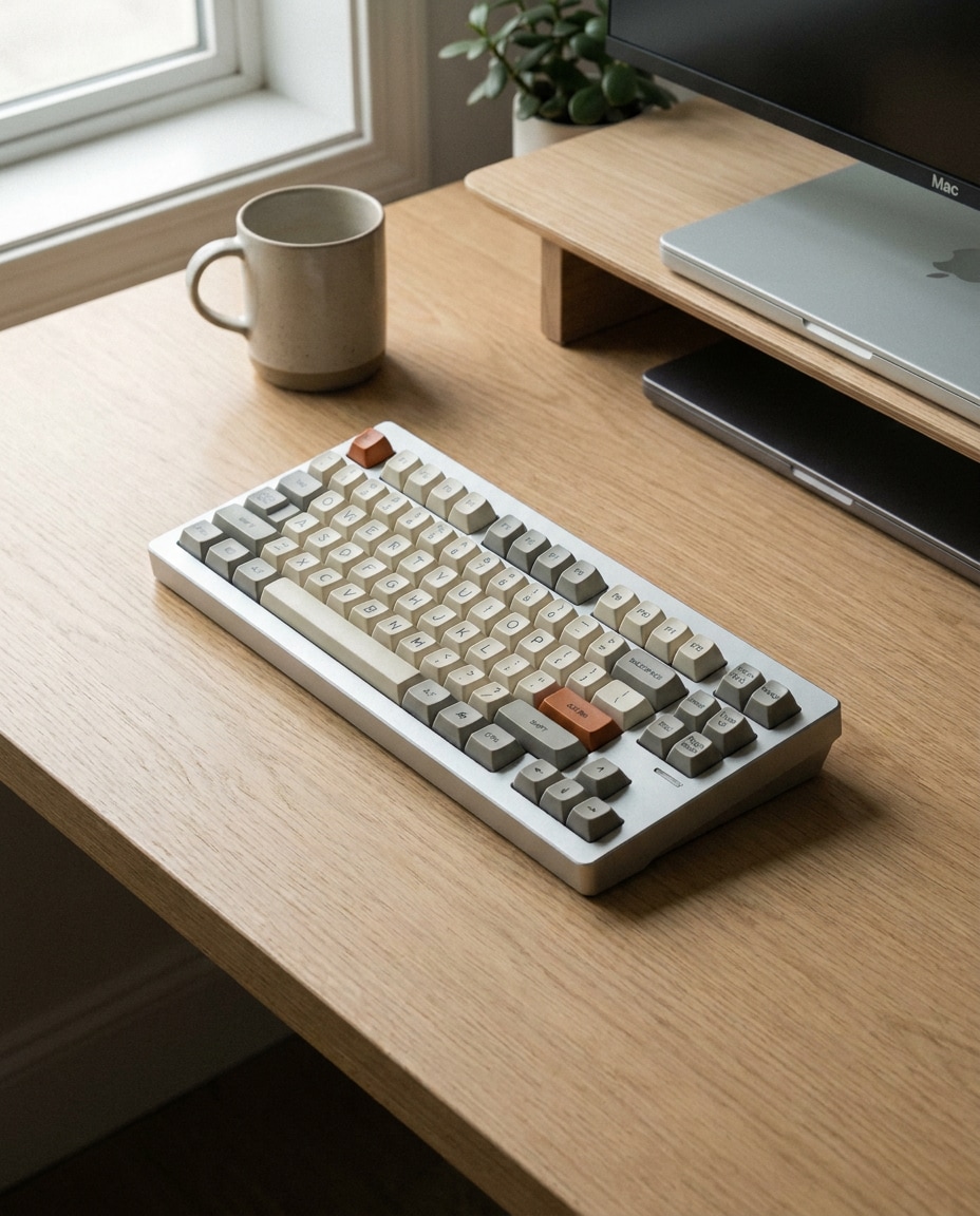 AI-generated Minimal Desk Keyboard Product Photo made with Nano Banana Pro