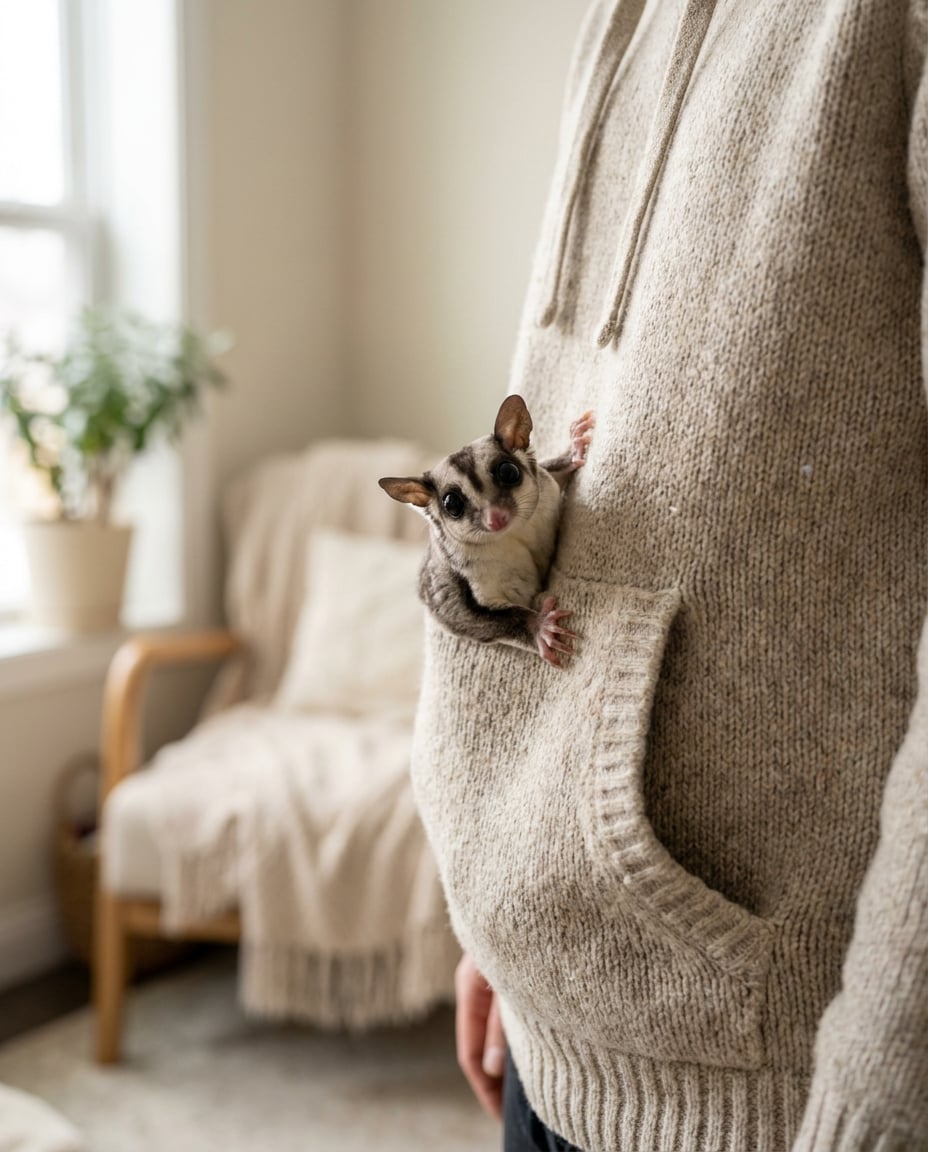 AI-generated Sugar Glider in a Cozy Hoodie Pocket made with Nano Banana Pro