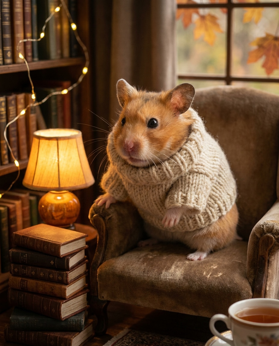 AI-generated Hamster in a Knitted Sweater made with Nano Banana Pro