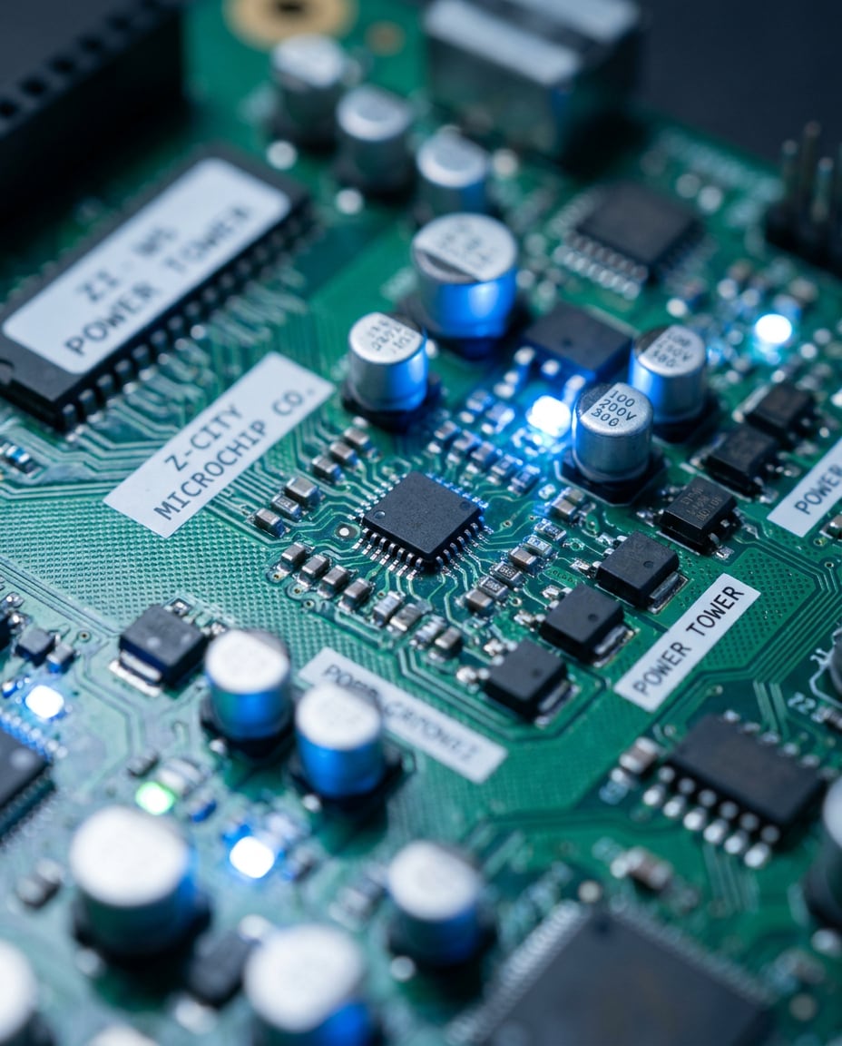 AI-generated Circuit Board Microcity made with Nano Banana Pro