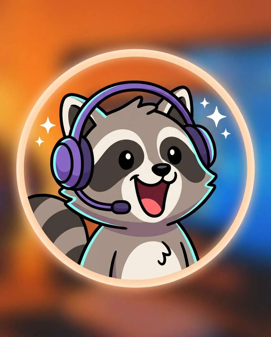 AI-generated Gamer Raccoon Emote made with Nano Banana Pro