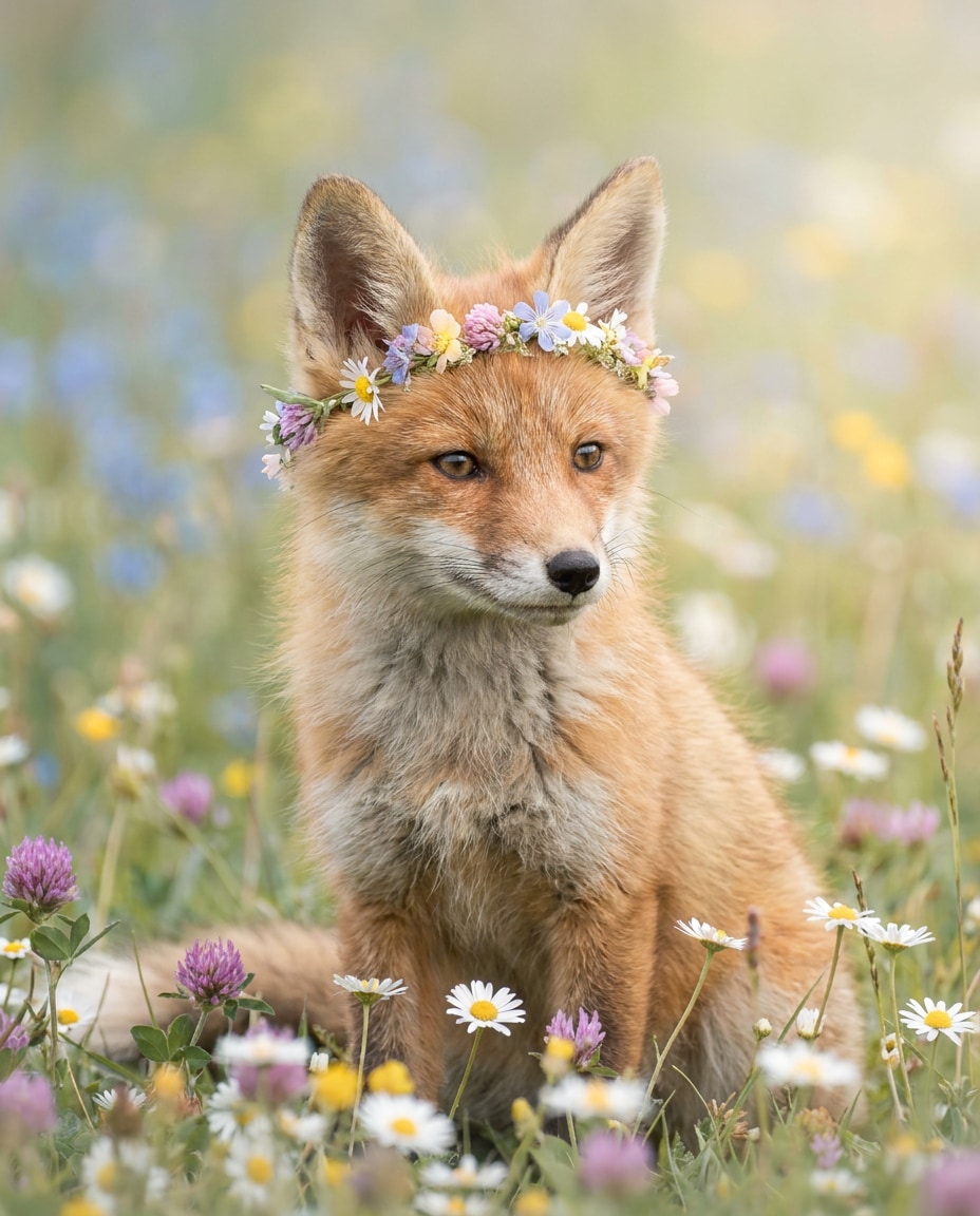 AI-generated Baby Fox with a Flower Crown made with Nano Banana Pro