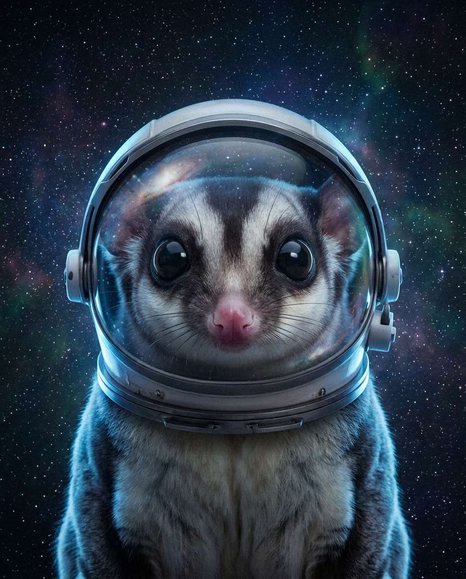 AI-generated Sugar Glider in an Astronaut Helmet made with Nano Banana Pro