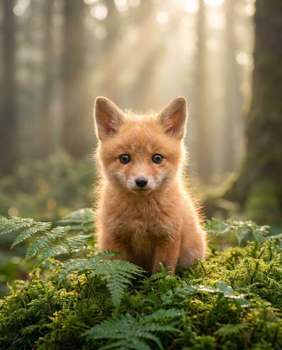 AI-generated Baby Fox in a Mossy Forest made with Nano Banana Pro