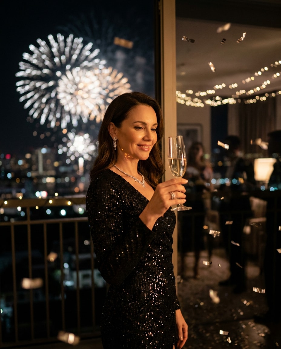 AI-generated Champagne Fireworks Party Portrait made with Nano Banana Pro