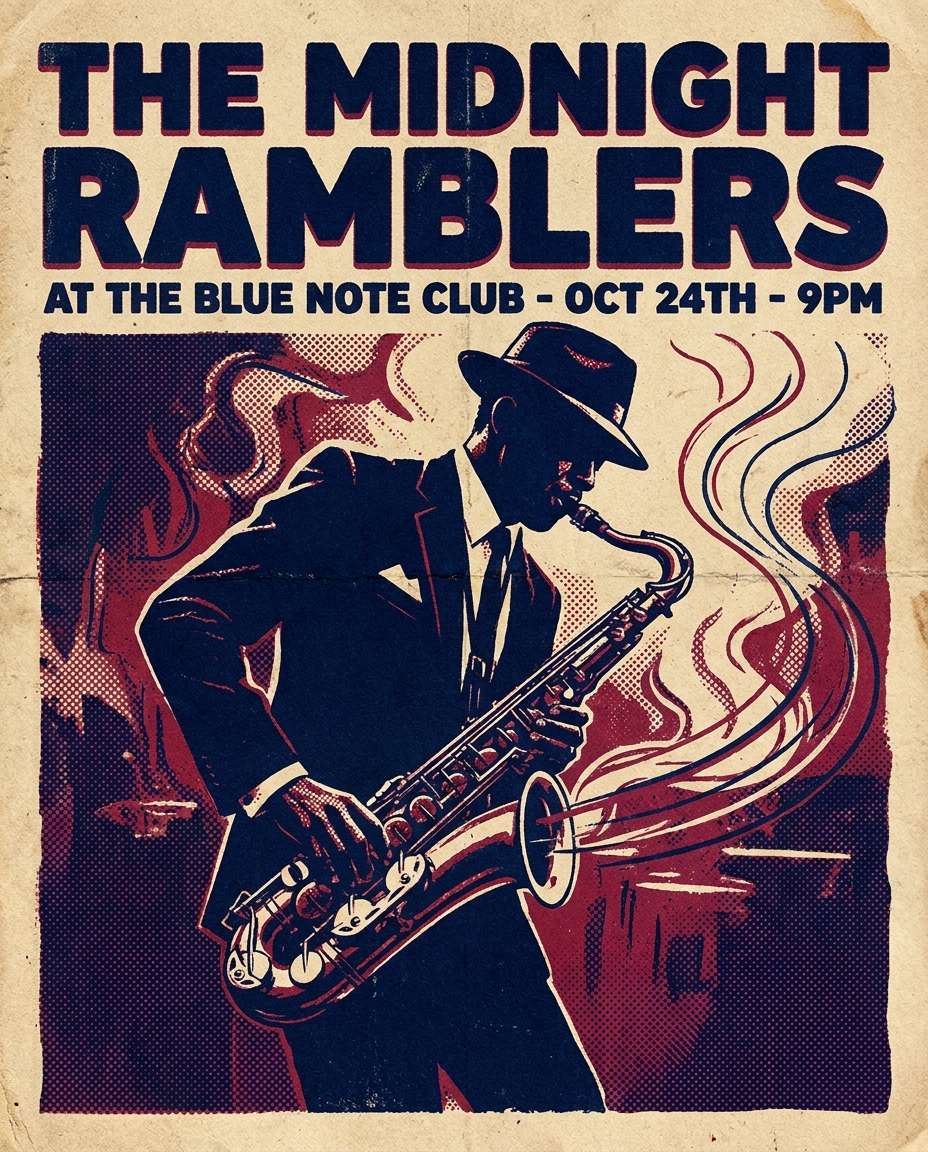 AI-generated Vintage Jazz Night Poster made with Nano Banana Pro