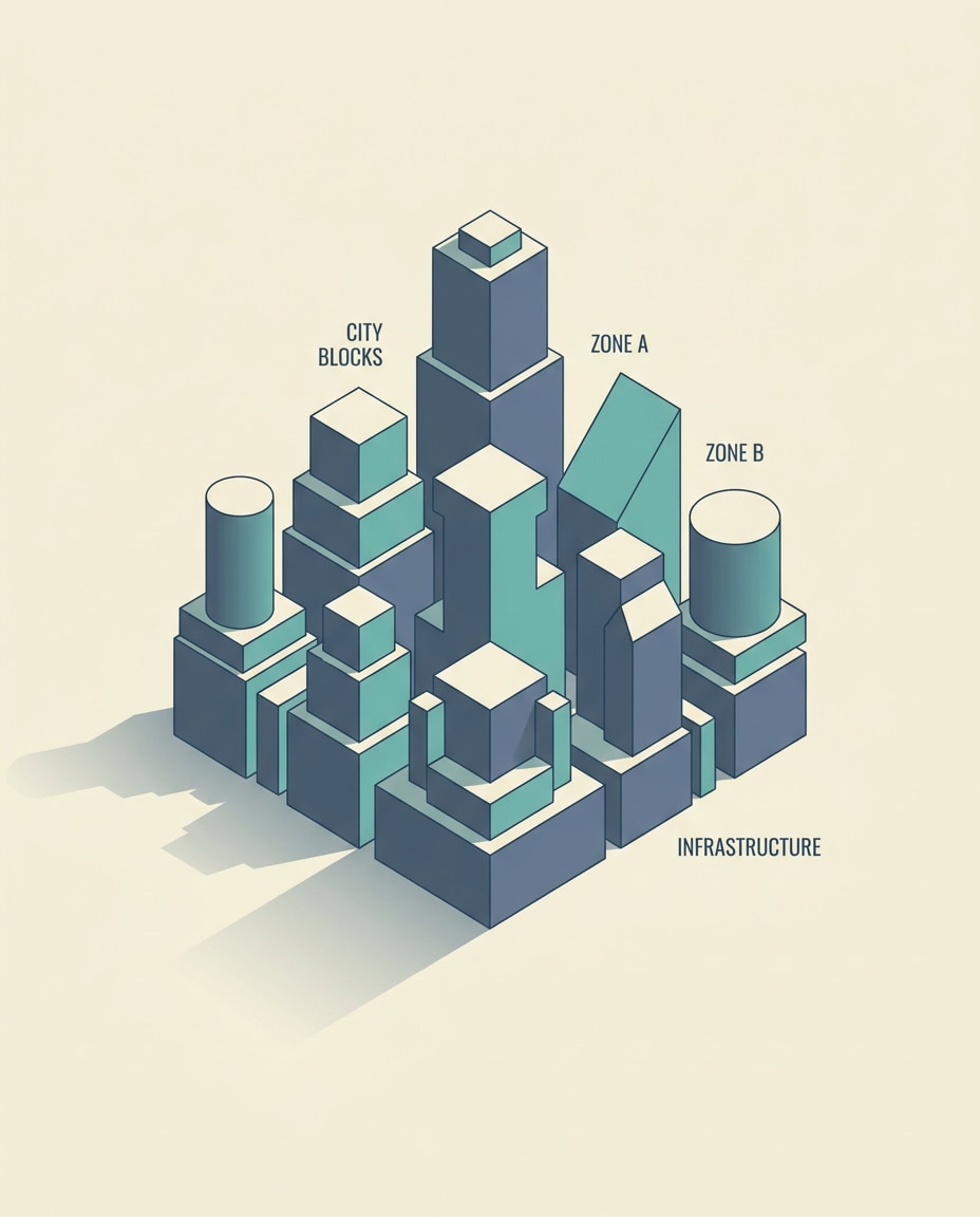 AI-generated Isometric City Block Poster made with Nano Banana Pro