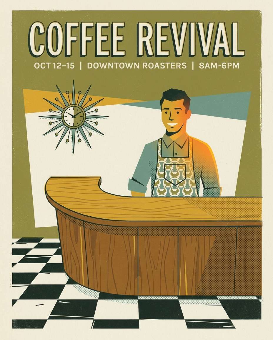 AI-generated Mid-Century Coffee Bar Poster made with Nano Banana Pro